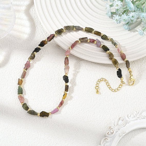Collares con cuentas de turmalina multicolor natural, collares de latón para mujer
