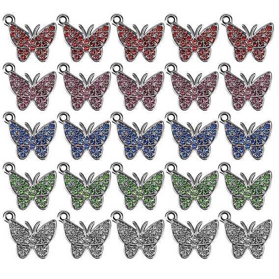 25 шт 5 цвета подвески-бабочки из цинкового сплава, cmолой горный хрусталь
