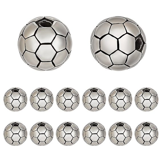 16 шт. 304 бусины из нержавеющей стали, круглый / футбол / футбольный мяч