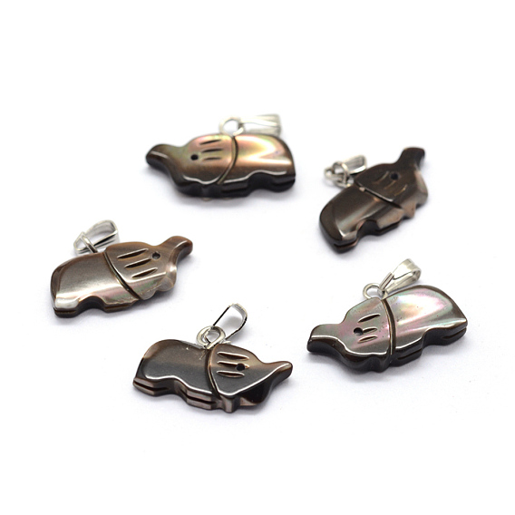 Shell Pendants, with Brass Findings, Elephant, Dyed