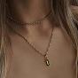 Birthstone Style Cubic Zirconia Rectangle Pendant Necklaces, Golden Titanium Steel Necklace