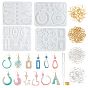 Наборы для изготовления сережек из эпоксидной смолы своими руками, в том числе силиконовые формы для подвески и звеньев разной формы, Латунные крючки для сережек, пластиковая капельница, кольца для наперстков из цинкового сплава