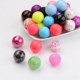Mixed Style Acrylic Beads, Round, 19~20mm, Hole: 1~3mm