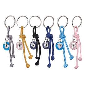 Cross & Evil Eye Zinc Alloy Enamel Pendants Keychains, with Polyester Cord and Iron Split Ring