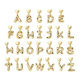 Rack Plating Brass Micro Pave Clear Cubic Zirconia Perdants, Cadmium Free & Lead Free, Long-Lasting Plated, Real 18K Gold Plated, Letter