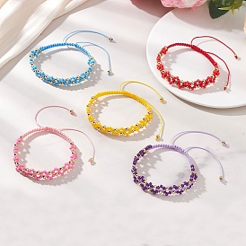 5шт. браслеты из стеклянных плетеных бусин, с латунной бисера, круглые