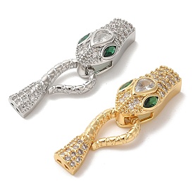 Snake Brass Micro Pave Cubic Zirconia S Hook Clasps, with Glass, Long-lasting Plated