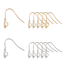 Brass Earring Hooks, Ear Wire, Cadmium Free & Lead Free, with Horizontal Loop