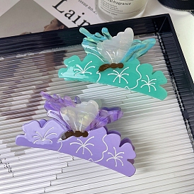 Заколки для волос в форме когтей из ацетата целлюлозы, цветок с бабочкой