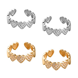 4 шт. 2 цвета латуни, стразы, регулируемые открытые манжеты для женщин, сердце