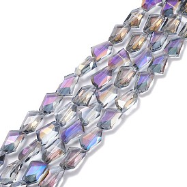 Half Rainbow Plated Glass Bead Strands, Faceted Polygon, 18x13x7mm, Hole: 1mm, about 40pcs/strand, 27.5 inch