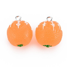 Opake Harzanhänger, mit platinfarbener Eisenschlaufe, orange Form
