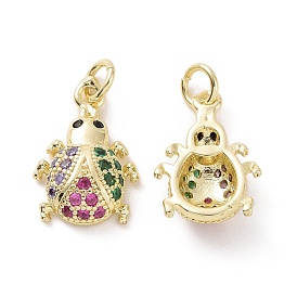 Brass Micro Pave Colorful Cubic Zirconia Pendants, with Jump Ring, Ladybug Charms