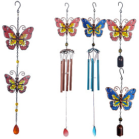 Wind chime metal wrought iron butterfly glass painted spray paint crafts double butterfly rotatable hanging decoration