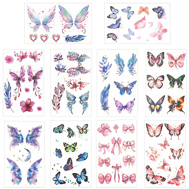10 листы 10 цвета бабочки узор блестки боди-арт татуировки, Съемные временные татуировки для домашних животных, бумажные наклейки