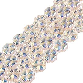 Baking Paint Electroplate Transparent Glass Beads Strands, Four Leaf Clover, AB Color Plated