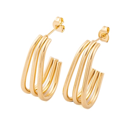 Ion Plating(IP) 304 Stainless Steel Half Hoop Stud Earrings for Women, Multi-Strand Oval