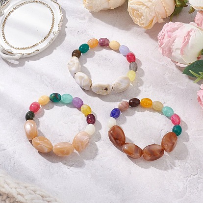 3шт 3 цвета акриловые бусины эластичные браслеты для женщин, наггетсы и бочка