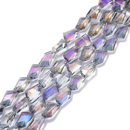 Half Rainbow Plated Glass Bead Strands, Faceted Polygon, 18x13x7mm, Hole: 1mm, about 40pcs/strand, 27.5 inch