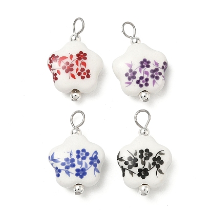 Подвески из фарфора ручной работы с принтом, , с 304 петлями из нержавеющей стали