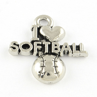 Softball Tibetan Style Alloy Pendants, Cadmium Free & Lead Free, 20x19x3mm, Hole: 2mm, about 680pcs/1000g
