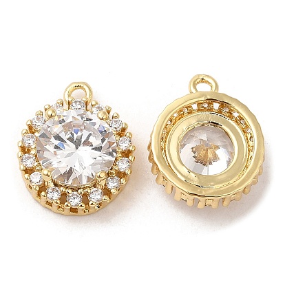Brass and Clear Cubic Zirconia Pendants, Flat Round