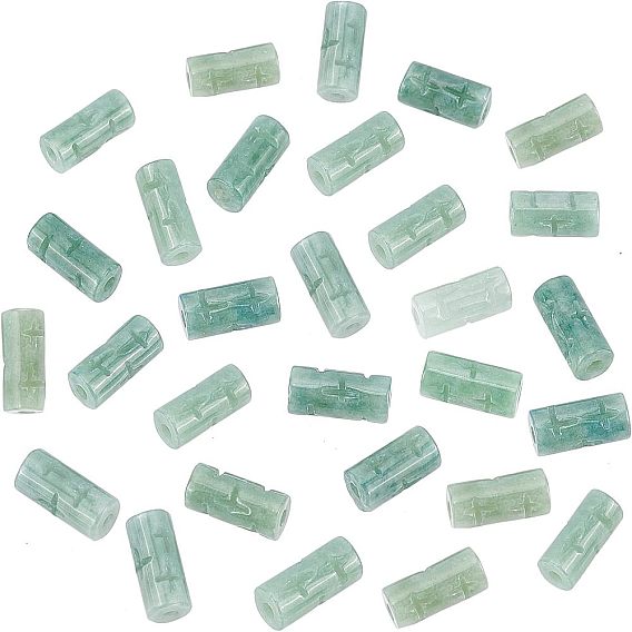 16шт. бусины из натурального жадеита, колонки с цветочным узором