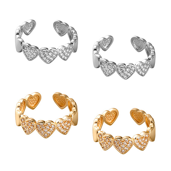 4 шт. 2 цвета латуни, стразы, регулируемые открытые манжеты для женщин, сердце