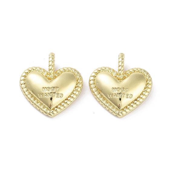 Rack Plating Brass Pendants, Long-Lasting Plated, Lead Free & Cadmium Free, Heart