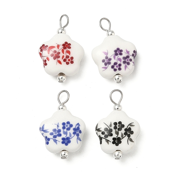 Подвески из фарфора ручной работы с принтом, , с 304 петлями из нержавеющей стали