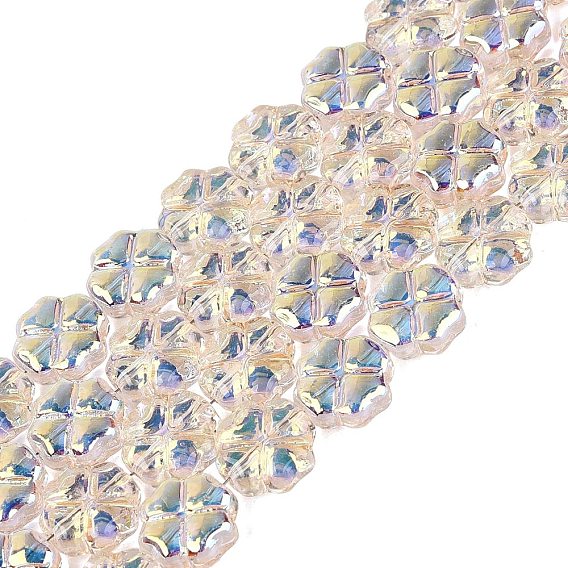 Baking Paint Electroplate Transparent Glass Beads Strands, Four Leaf Clover, AB Color Plated