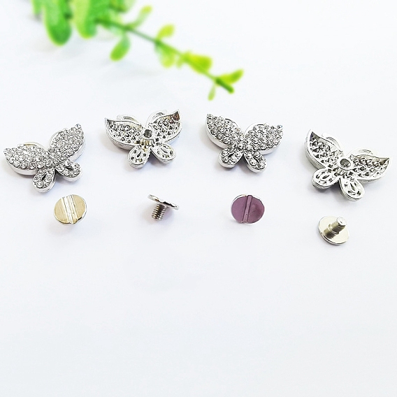 Alloy Collision Rivets, with Rhinestone, for Clothes Bag Shoes Leather Craft, Butterfly