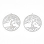 Rack Plating Brass Filigree Pendants, Long-Lasting Plated, Flat Round with Tree of Life Charm, Nickel Free