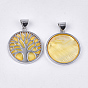 Freshwater Shell Pendants, with Alloy Findings, Dyed, Flat Round with Tree of Life, Platinum