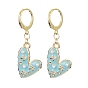 Alloy Enamel Heart Dangle Leverback Earrings, with Imitation Pearl Beaded