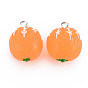 Opaque Resin Pendants, with Platinum Tone Iron Loop, Orange Shape