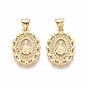 Латунные микро проложить кубического циркония подвески, овальные с рисунками " virgin mary"