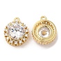 Brass and Clear Cubic Zirconia Pendants, Flat Round