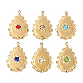 Ion Plating(IP) 304 Stainless Steel Rhinestone Pendants, Real 18K Gold Plated, Teardrop Charm