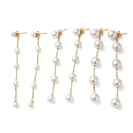 304 Stainless Steel with Plastic Pearl Stud Dangle Earrings, Round