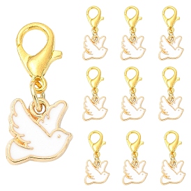 10 Décorations de pendentif en alliage d'émail pcs, avec alliage homard fermoirs pince, pigeon