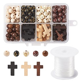 Wood Beads and Plating Acrylic Beads, Round and Cross
