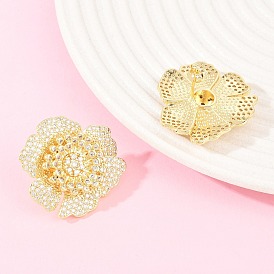 Серьги-гвоздики из латуни с микропаве и прозрачными кубическими циркониями в форме цветка ко Дню святого Валентина, долговечный, без свинца и без кадмия, реальный 18 k позолоченный