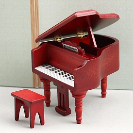 Wood Piano & Piano Bench Mini Model, Micro Landscape Dollhouse Accessories, Pretending Prop Decorations