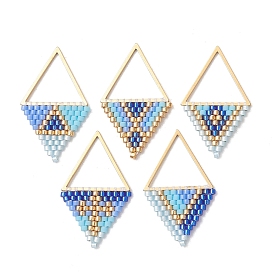 5шт. 5 стили: стеклянные бусины и 304 подвески из нержавеющей стали, ромб прелести, золотые