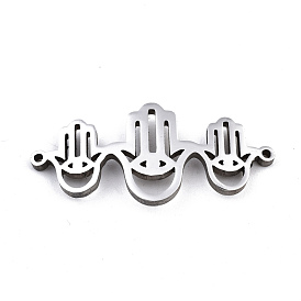 304 Stainless Steel Link Connectors, Laser Cut, Hamsa Hamsa Hand/Hand of Fatima/Hand of Miriam with Eye