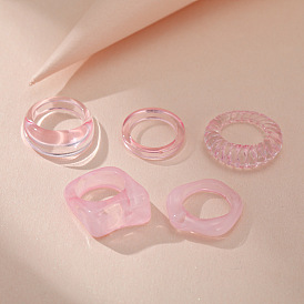 Minimalist 5-Piece Joint Ring Set with Clear Resin for Women
