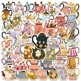 50Pcs PVC Adhesive Waterproof Stickers Self-Adhesive Stickers, Teapot, for DIY Photo Album Diary Scrapbook Decoration