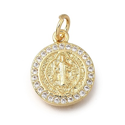 Латунные прозрачные кубические циркониевые подвески, плоский круглый со святыми подвесками