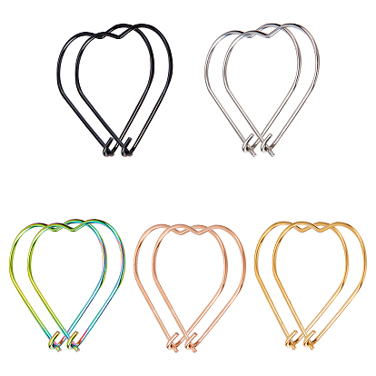 50Pcs 5 Colors Heart 304 Stainless Steel Hoop Earring Findings, Wine Glass Charm Rings